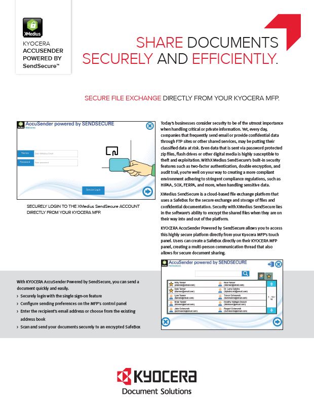 Kyocera Software Capture And Distribution Accusender Powered By Sendsecure Data Sheet Thumb, Digital Office Solutions, Kyocera, Copystar, Dealer, Reseller, PA, NJ, MD, DE, Feasterville, Philadelphia