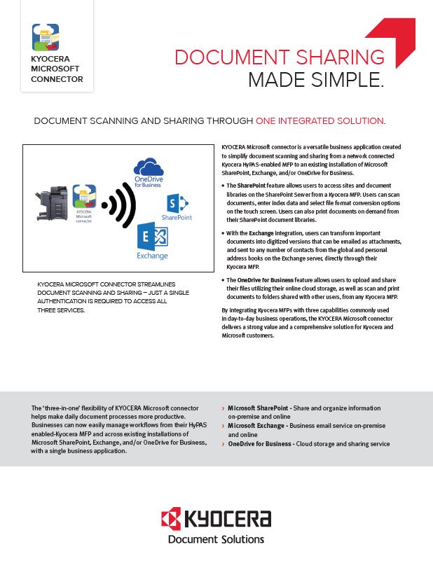 Kyocera Software Document Management Kyocera Microsoft Connector Spec Sheet Thumb, Digital Office Solutions, Kyocera, Copystar, Dealer, Reseller, PA, NJ, MD, DE, Feasterville, Philadelphia