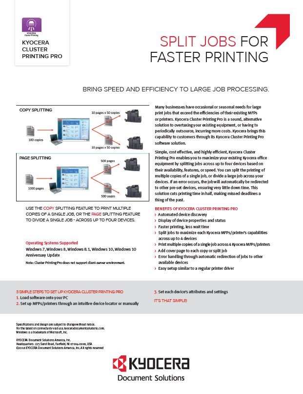 Kyocera Software Output Management Kyocera Cluster Printing Pro Data Sheet Thumb, Digital Office Solutions, Kyocera, Copystar, Dealer, Reseller, PA, NJ, MD, DE, Feasterville, Philadelphia